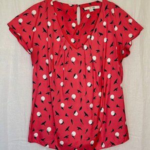 Boden Ravello Women's Silk Blend V-neck Bird and Moon Blouse, Size 8